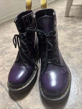 Dr. Martens Purple Lace-Up Combat Boots with Yellow Pull Tabs